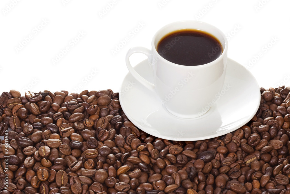coffee and beans on white coffee and beans on white