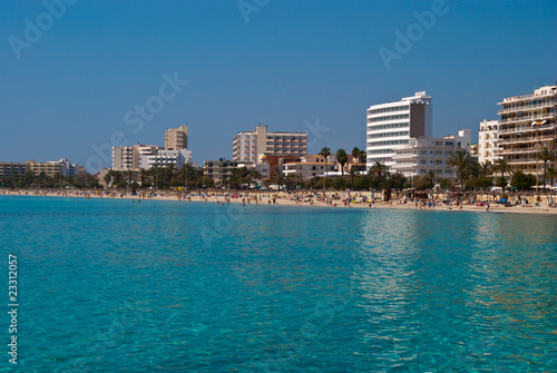 Majorca hotels and the beach of Mediterranean Sea  Spain