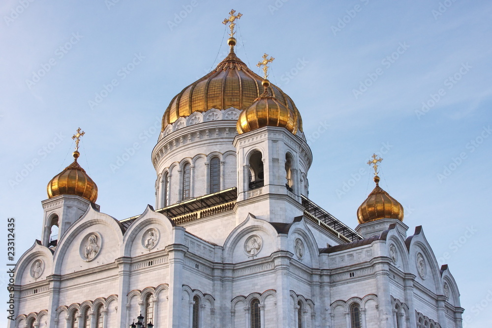 a facade of beautiful church is in Moscow