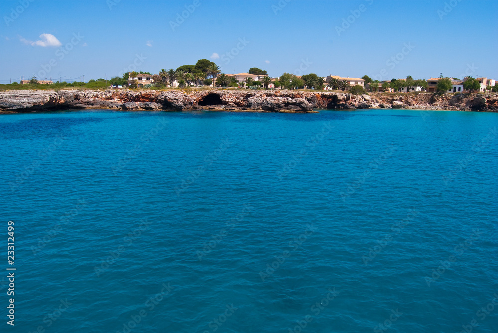 Turquoise waters of Mediterranean Sea at Cala  Mendia, Majorca i