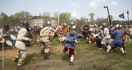 Battle between viking forse detachment and enemy photo