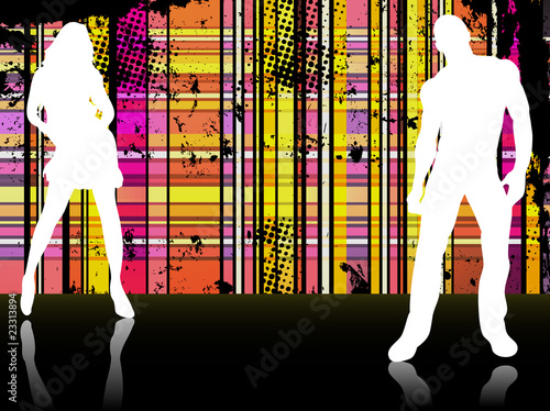 Sexy couple silhouettes in front of striped background.