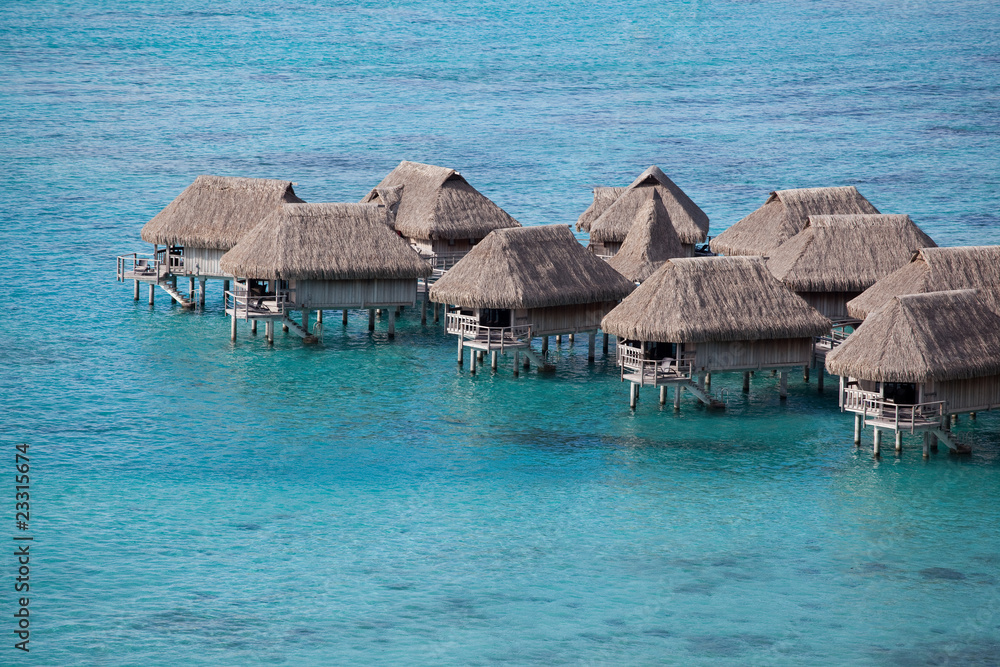Water bungalows in Moorea. French Polynesia