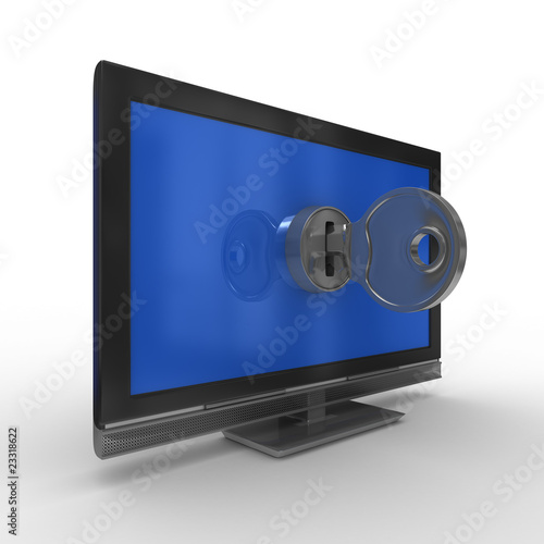 TV and key on white backgro...