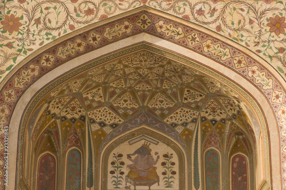 Ornately decorated gate in Amber Palace, Jaipur, India