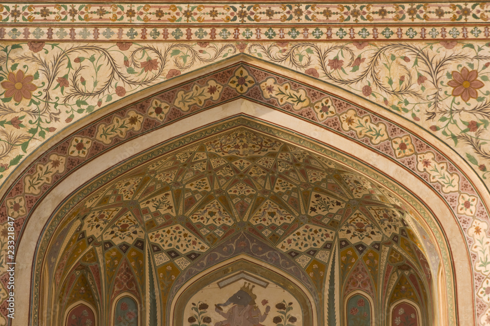 Detail of Ganesh Pol in Amber Palace, Jaipur, India