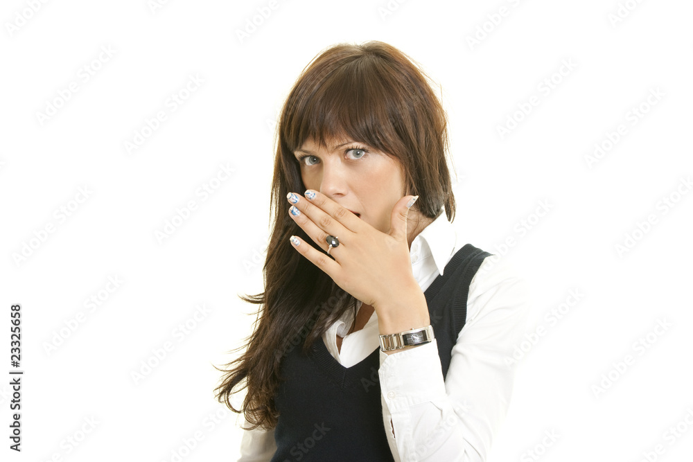 shocked young female covering mouth shocked young female covering mouth