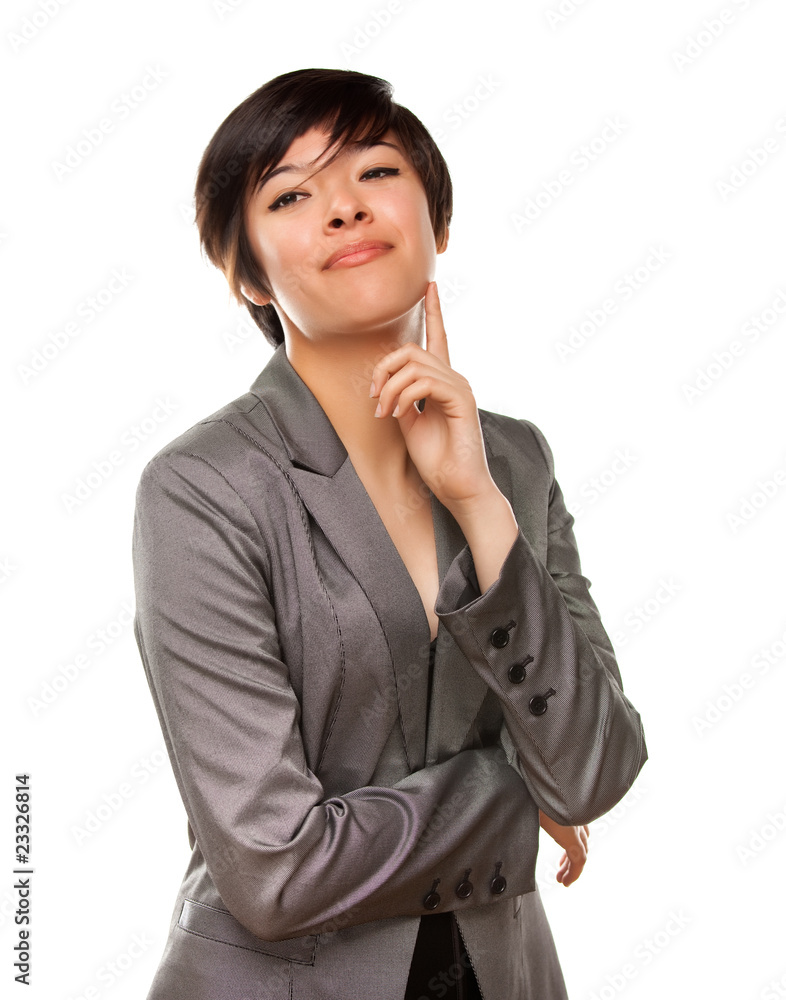 Pretty Multiethnic Young Adult Woman Poses on White Pretty Multiethnic Young Adult Woman Poses on White