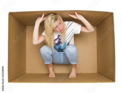 Woman inside a Cradboard Box