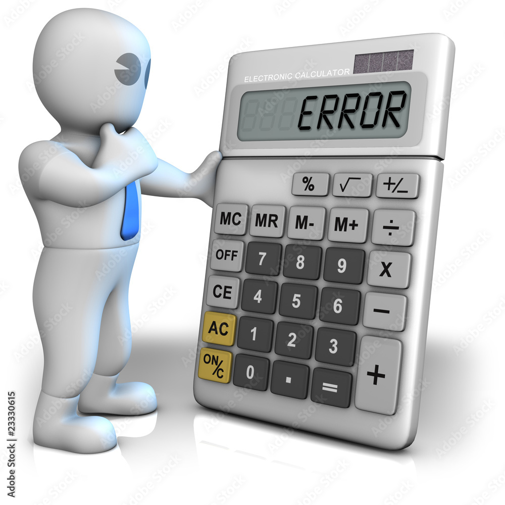 A man with a big calculator which shows error A man with a big calculator which shows error