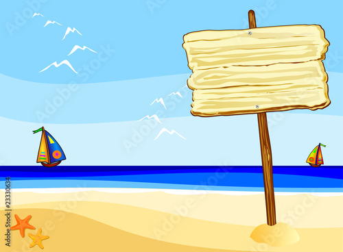 Cartello su palo, in spiaggia