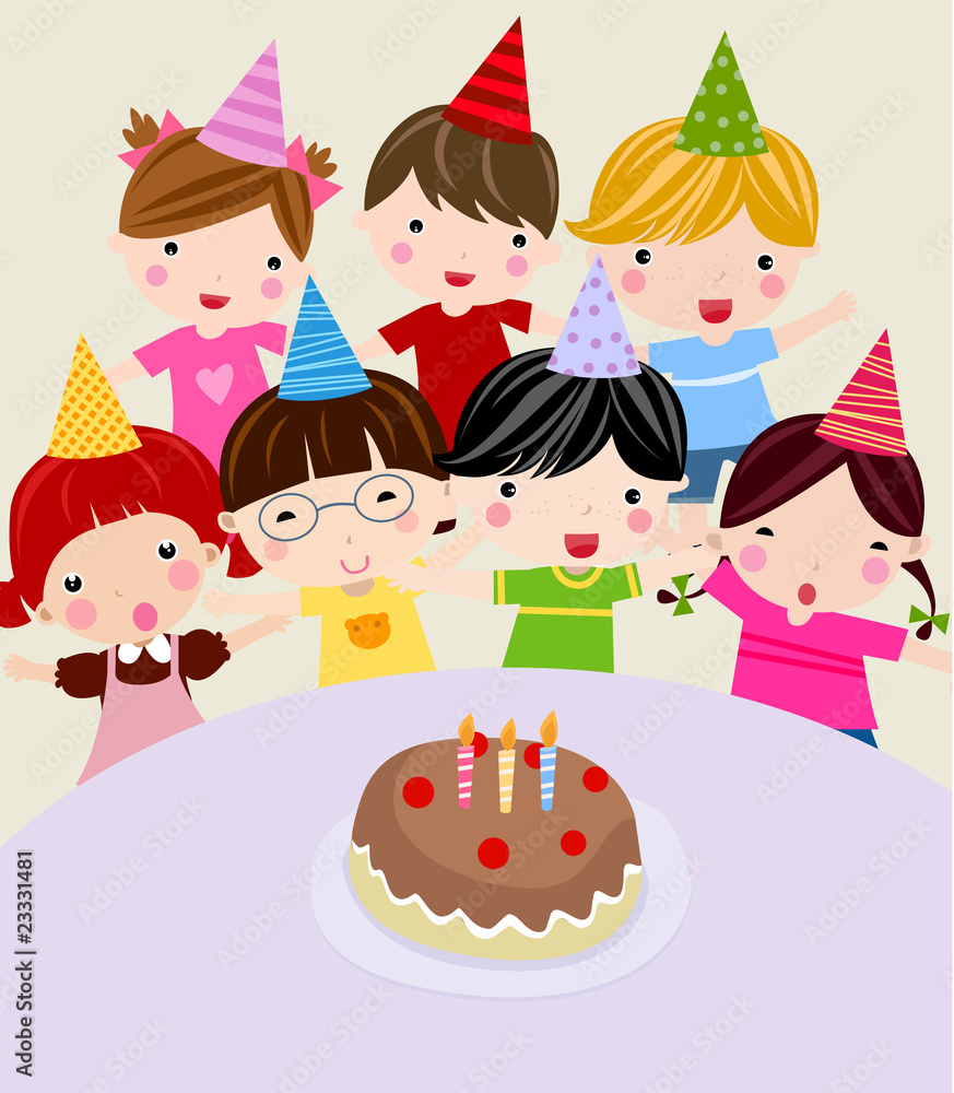 Children with a cake. Vector illustration. Children with a cake. Vector illustration.