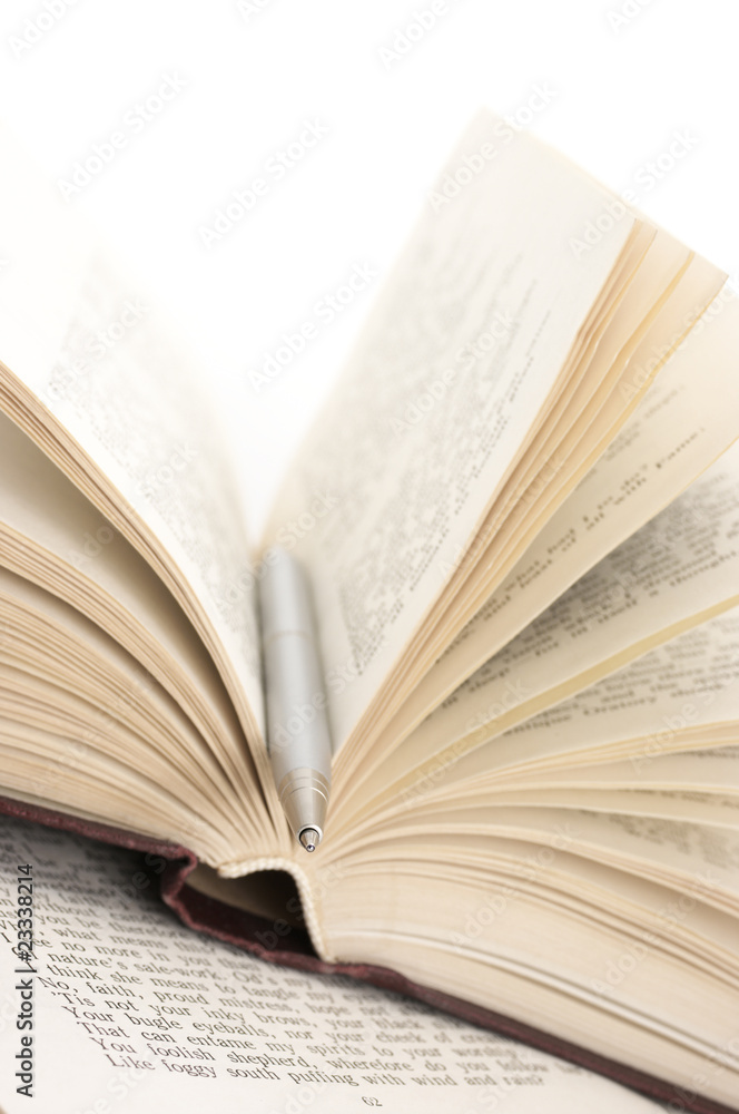 Open books and pen Open books and pen