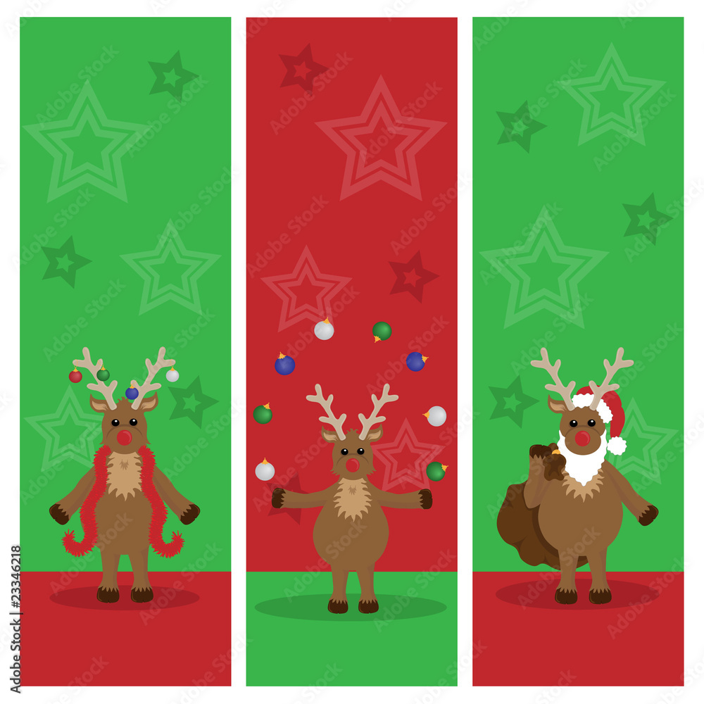 Naklejka premium Green and red Rudolf Christmas banners