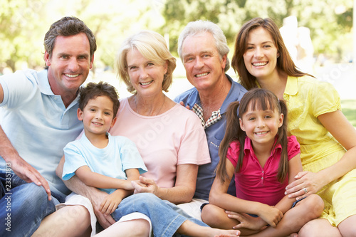 Extended Group Portrait Of Family Enjoying Day In Park