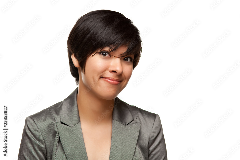 Pretty Multiethnic Young Adult Woman Head Shot on White Pretty Multiethnic Young Adult Woman Head Shot on White