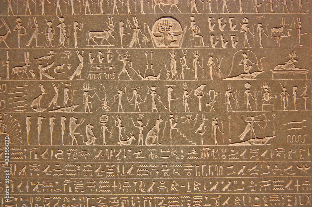 Egyptian hieroglyphics on display in a museum