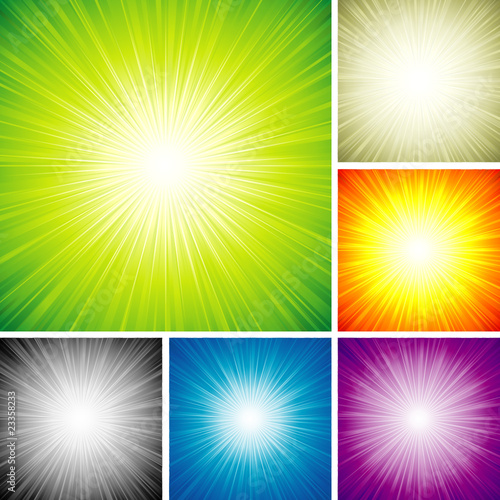 Vector illustration of radial rays abstract background set.