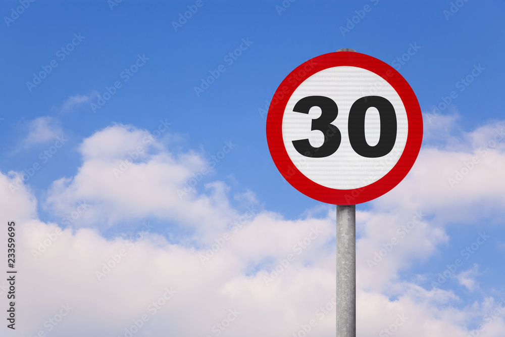 Round roadsign with the number 30 Round roadsign with the number 30