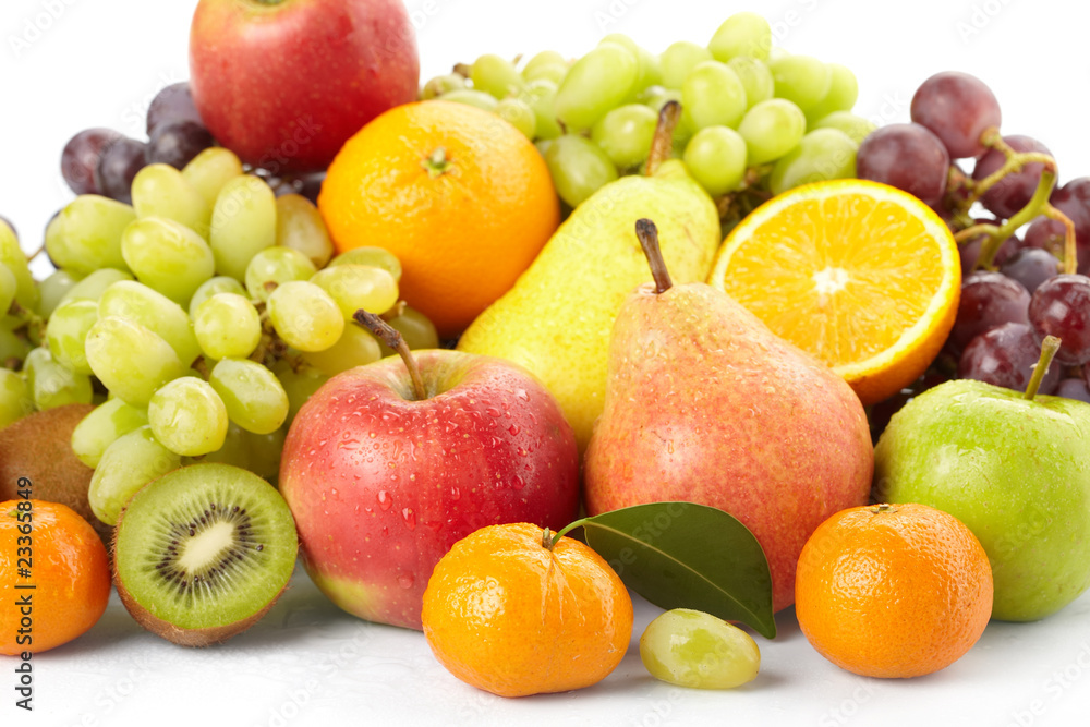 fresh fruits on the white background fresh fruits on the white background