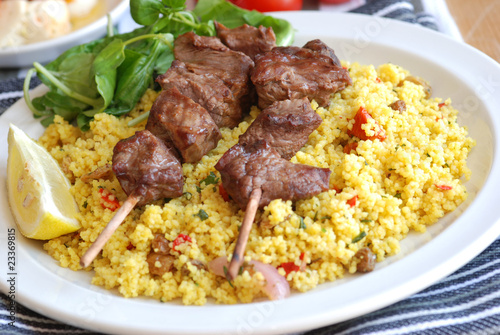 Pork kebabs with couscous