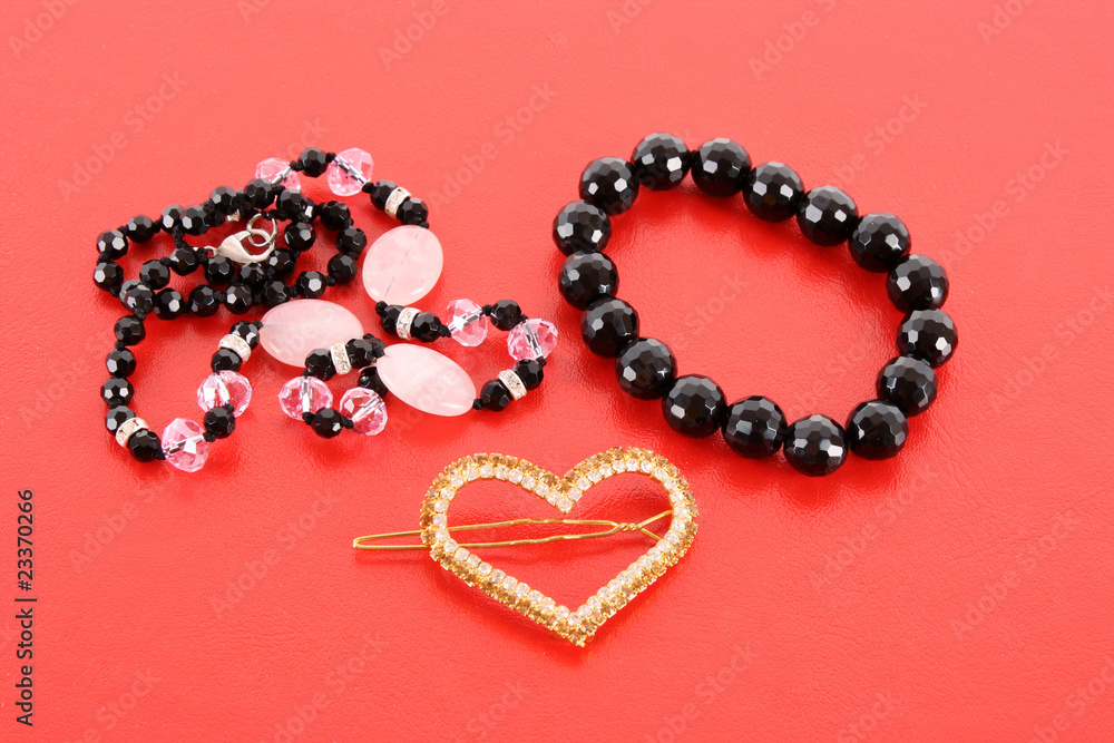 beads on red background beads on red background