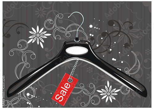 Black coat hanger and sale tag