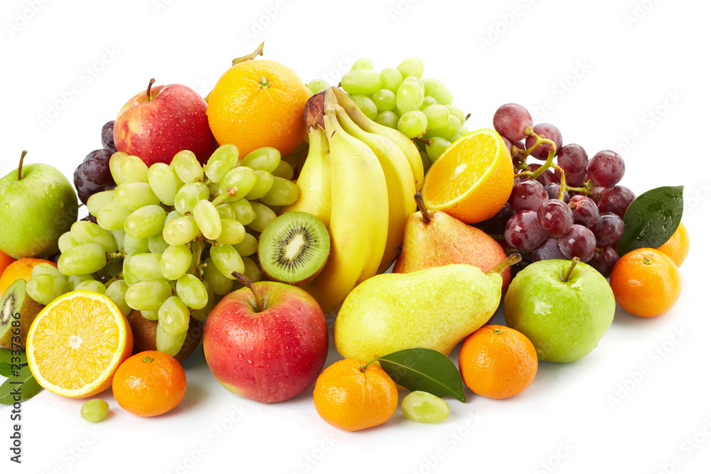 fresh fruits on the white background