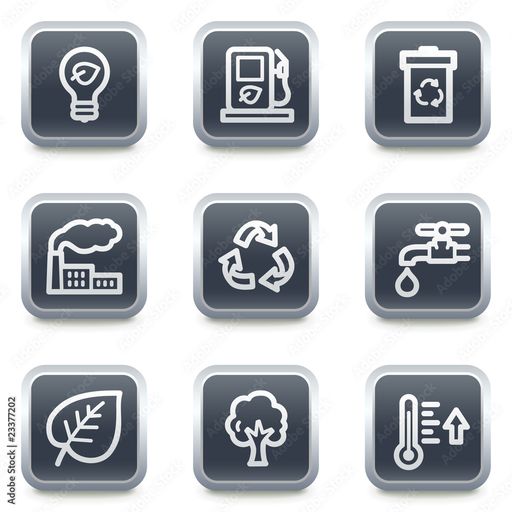 Ecology web icons set 1, grey square buttons Ecology web icons set 1, grey square buttons