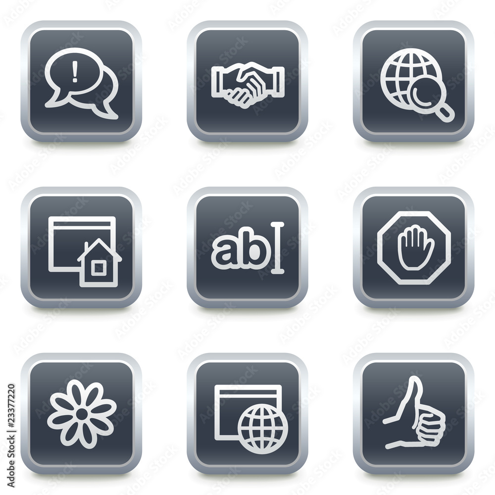Internet web icons set 1, grey square buttons