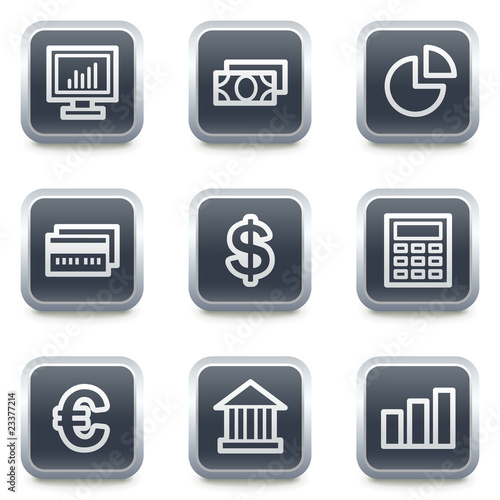 Finance web icons set 1, grey square buttons