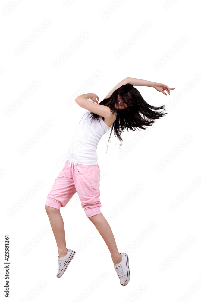 Girl jumping isolated on white background . Girl jumping isolated on white background .