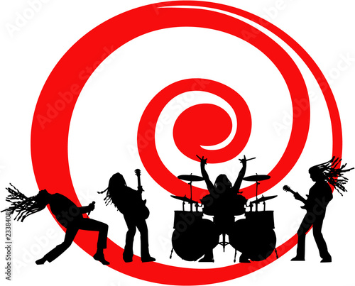 the vector musicians silhouette on red swirl