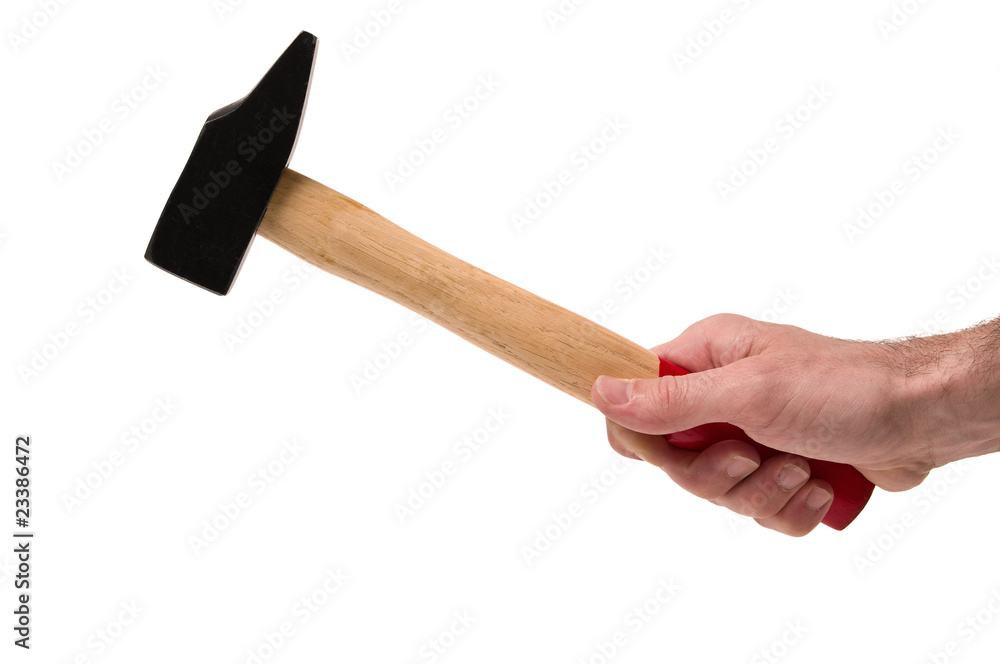 hammer and hand isolated on white background hammer and hand isolated on white background