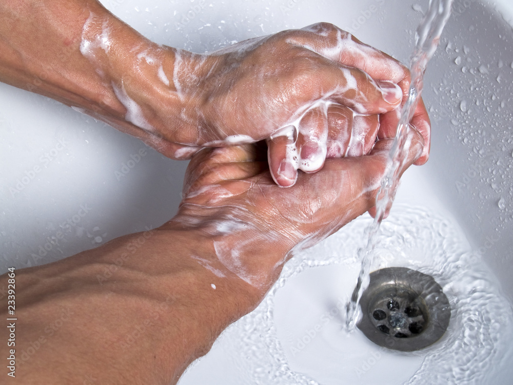 Fototapeta premium washing soapy man hands
