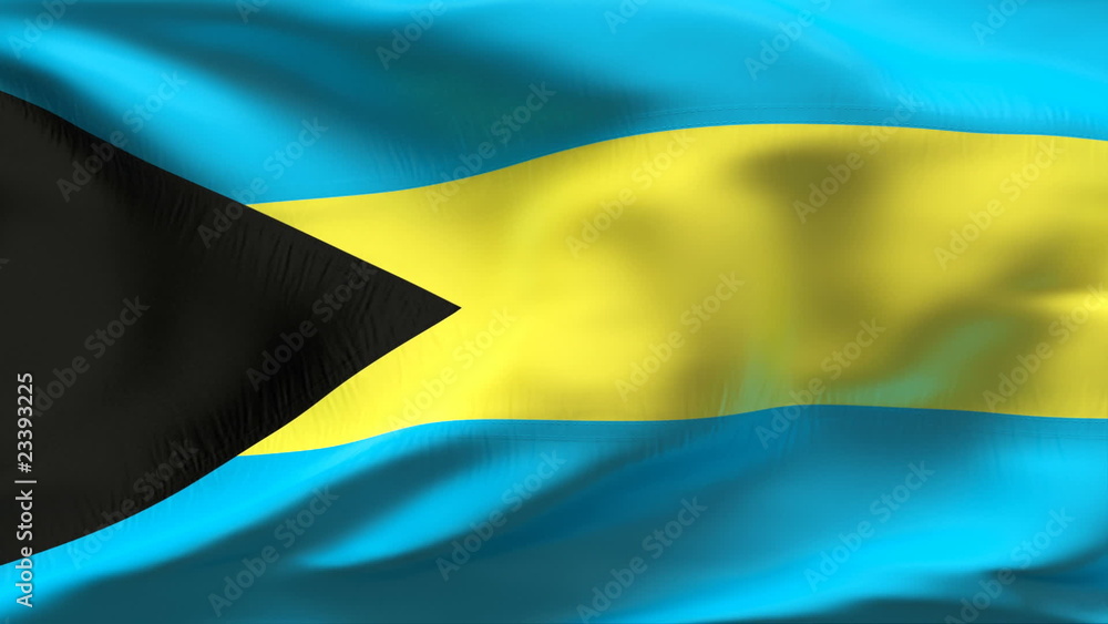 Creased Bahamas satin flag in wind with seams and wrinkle Creased Bahamas satin flag in wind with seams and wrinkle