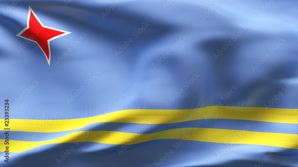 Creased Aruba satin flag in wind with seams and wrinkle