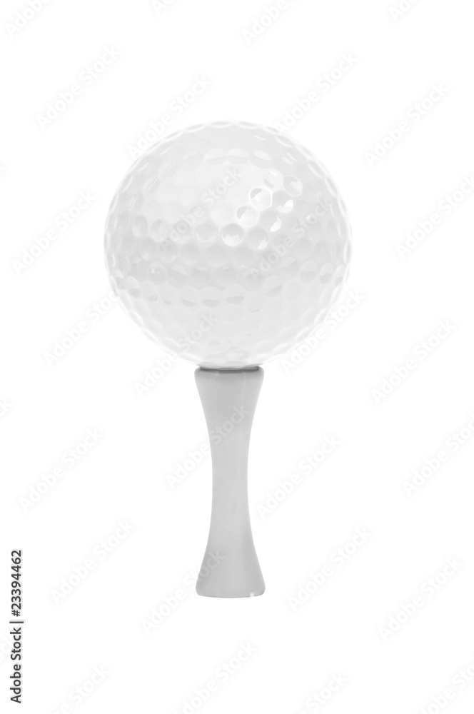 Golf ball and tee, isolated on pure white Golf ball and tee, isolated on pure white