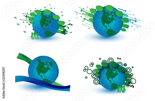 vector globes with satellites in four different variants