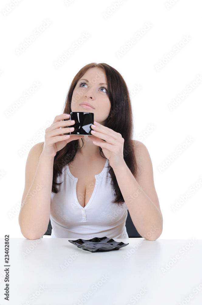 beautiful brunette with a cup of coffee. beautiful brunette with a cup of coffee.