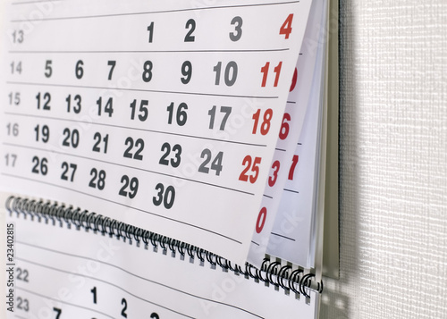 Calendar with dates of month