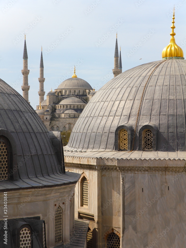 roof view on the blue mosque in Istanbul Turkey
