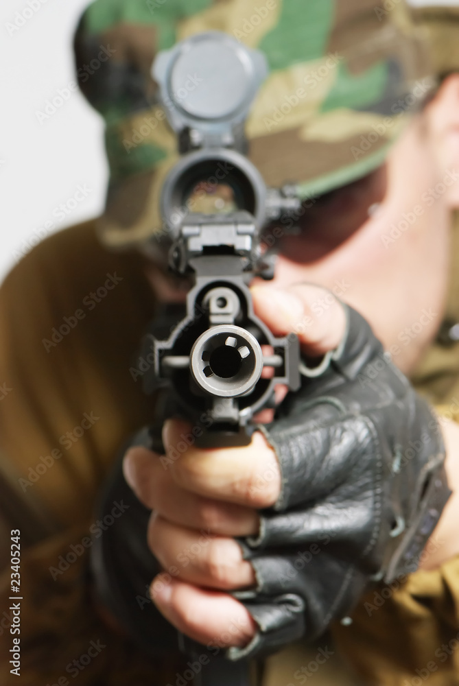 Soldier with an automatic assault rifle Soldier with an automatic assault rifle
