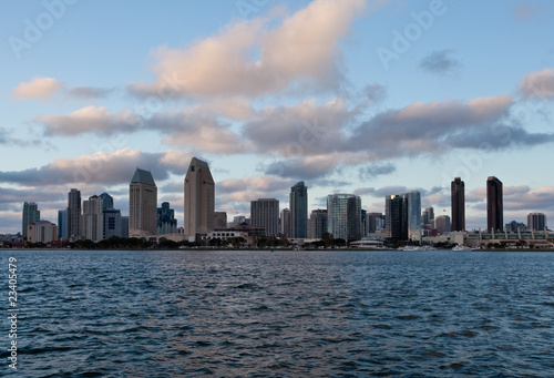 Orange clouds reflect light from San Diego Skyline