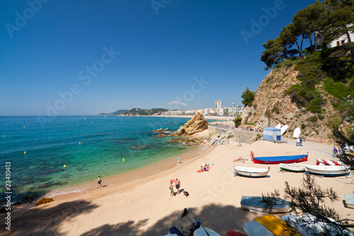 Valokuvatapetti Seafront of LLoret de Mar Spain with boats