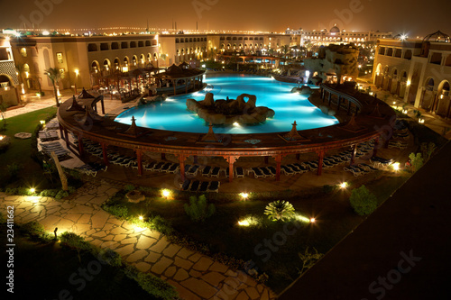resort pool at evening
