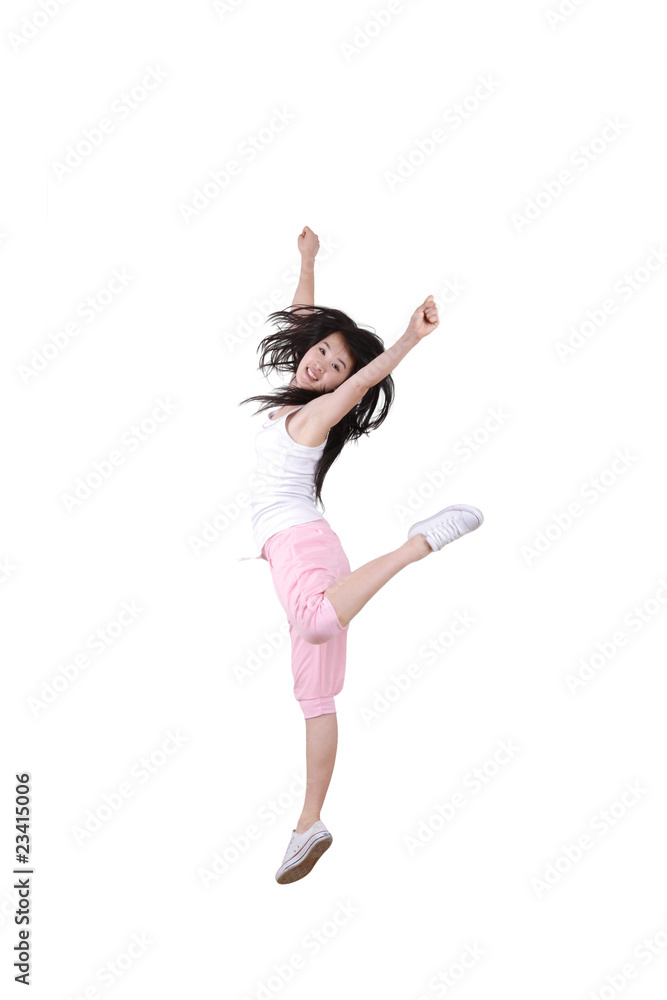 Girl jumping isolated on white background . Girl jumping isolated on white background .