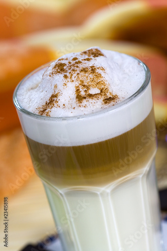 Latte Macchiato and Sweet Cookies ,Chocolate,Almonds photo