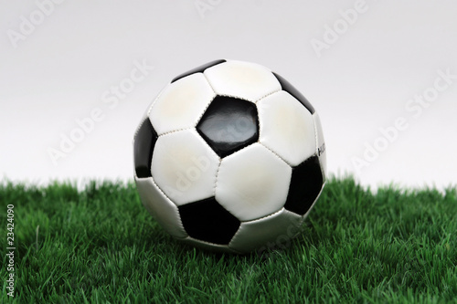 Fußball auf Rasen vor weißem Hintergrund © Cpro