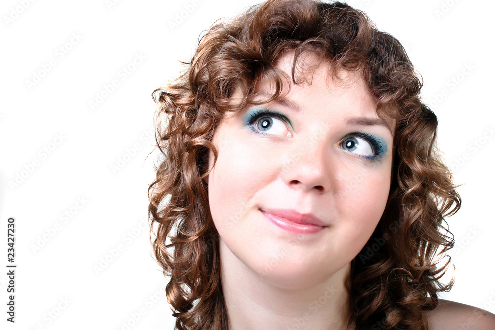 Young woman looking aside. Happy portrait. Young woman looking aside. Happy portrait.